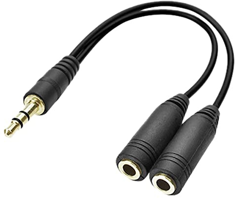 3.5mm HEADPHONE SPLITTER JACK Y MALE to 2 DUAL FEMALE CABLE LEAD AUDIO EXTENSION (NO MIC) compatible with iPhone, Samsung, Xiaomi, Oppo, Huawei, Vivo, LG etc. BLACK