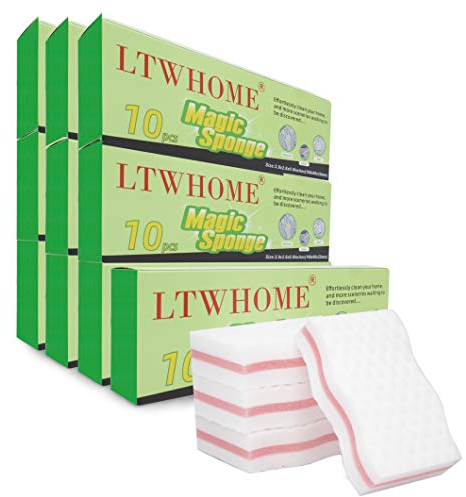 LTWHOME Netter rosafarbener Zwischenschicht magischer Reinigungs-Wellen Art Schwamm Melamin Schaum mit hoher Dichte 10 x 6 x 2.5cm (Packung mit 100)