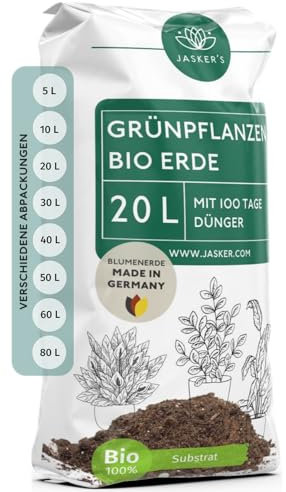 Bio Grünpflanzenerde 20 L - Zimmerpflanzen Erde aus 100% nachwachsenden Rohstoffen - Erde für Zimmerpflanzen mit Dünger - Zimmerpflanzenerde - Blumenerde - Pflanzenerde Zimmerpflanzen