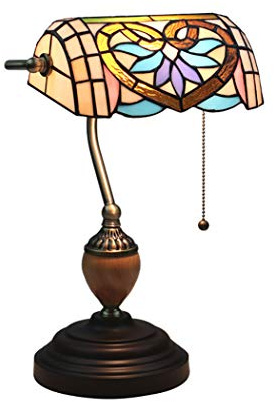 Tiffany Style Table Lamp Retro Banker Desk Lamp with Metal Base 10'' Handmade Baroque Lampshade Table Light for Living Room Bedroom,110~240V,E27