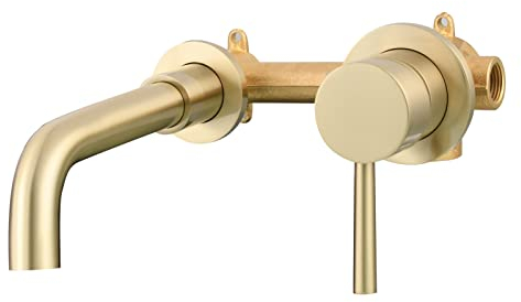 Tecmolog Wandarmatur Bad Messing Einhandmischer Waschtischarmaturen 360° Drehbar Badarmatur Gebürstetes Gold, BJ6083A