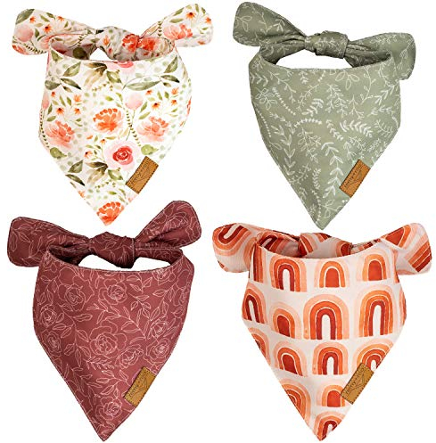 Remy + Roo Hundehalstücher – 4er-Pack | hochwertiger, langlebiger Stoff | einzigartige Form | verstellbare Passform | verschiedene Größen | Rubi-Set, Small, Kastanienbraun, Grün, Regenbogenfarben.