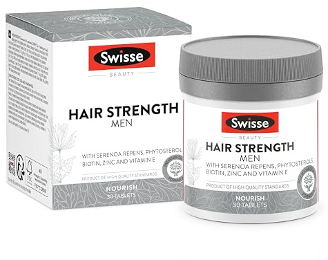 SWISSE Hair Strength Men - Nahrungsergänzungsmittel Männer mit Zink Biotin Vitamin E 30 Kapseln, Vitamine Mineralien Ergänzungsmittel, Haarwachstum Beschleunigen Verhinderung Haarausfall