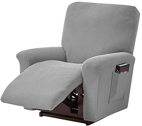 Recliner Sofabezug, Stretch Ruhesessel Bezug, Spandex Jacquard 4-teilige Relaxsessel Bezug, Stretchhusse für Liegesessel Relaxsessel Massagesessel (Hellgrau)