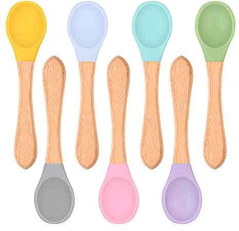 Vicloon Cucharas de bebé, 7 Piezas Cucharas de Bebé Silicona Suave Cuchara y Mango para Bebés, Cuchara de Aprendizaje para Bebe, Silicona Grado Alimentario sin BPA