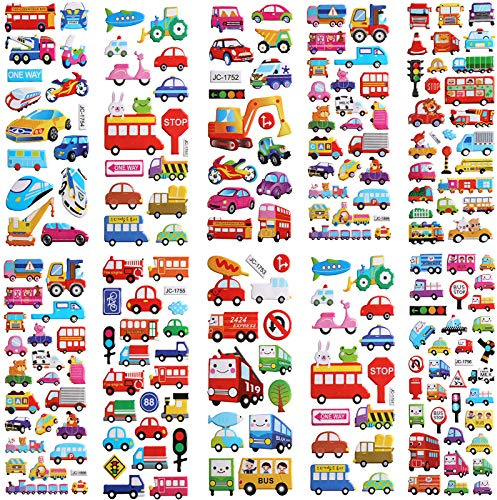 10 Feuilles Autocollants Gonflés Voitures 3D Set d'Autocollants Thème de Voiture Stickers de Véhicule Décoration Bricolage pour Scrapbook Prix de Récompense Cadeaux Fête d'anniversaire