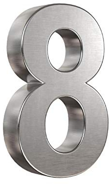 3D Hausnummer 8 Edelstahl V2A Arial Hausnummernschild Gebäudenummer Türnummer für die Montage im Außenbereich Rostfrei Witterungsbeständig Pflegeleicht Schriftart Arial
