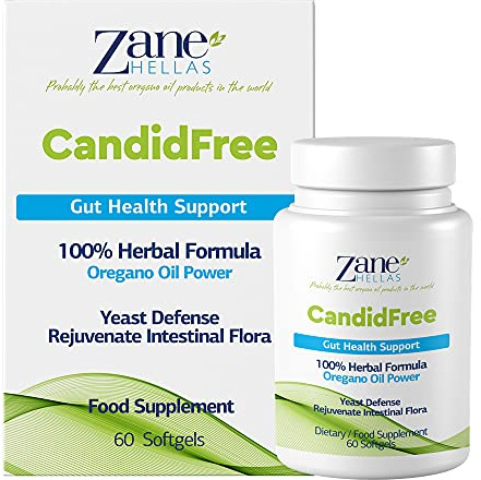 Zane Hellas Candidfree Softgels. Oregano-Öl-Power. Candida-Unterstützung. Unterstützung der Darmgesundheit. Unterstützung der Darmflora. 100% pflanzliche Lösung. 60 Kapseln.