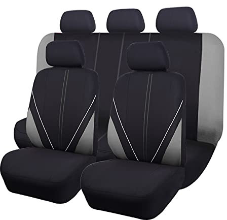 Flying Banner Universal Breathable Mesh Cloth Car Seat Covers Full Set Airbag Compatible Protector (Black and Grey)