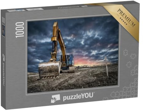 puzzleYOU: Puzzle 1000 Teile „Baggermaschinen auf Einer Baustelle bei Sonnenuntergang“ – aus der Puzzle-Kollektion Bagger