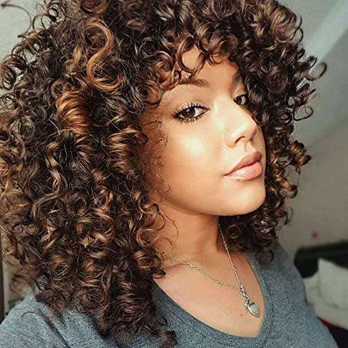 FALAMKA Kurze Braun Perücke Afro Perücke Locken PerrüCke Frauen TäGliche Party Cosplay