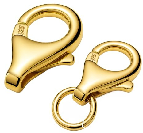 My-Bead Karabinerverschluss 16mm (20mm) 925 Silber vergoldet 18K Schmuckverschluss für Ketten Armbänder Colliers Ersatz & Reparatur Karabinerhaken DIY (1 Stück)