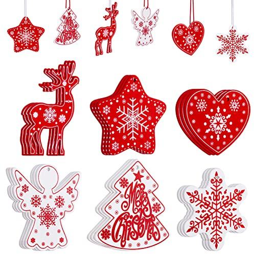 MELLIEX 18 Stück Holz Christbaumschmuck, Schneeflocken Weihnachtsbaum Anhänger für Weihnachten Deko Geschenkanhänger