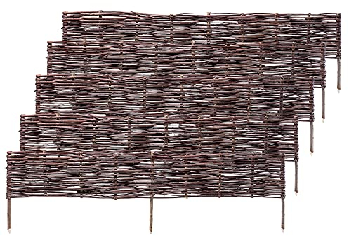 KADAX Palizzata in salice, recinzione in vimini naturale, recinzione in vimini fatta a mano, recinzione da giardino per delimitazione di sentieri e aiuole, bordo per prato (5 pezzi da 120 x 40 cm)