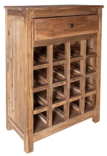 Casa Padrino Landhausstil Weinschrank mit Schublade und Weinflaschen Regal Naturfarben 56 x 31 x H. 81 cm - Barschrank aus recyceltem Massivholz - Bar Möbel - Landhausstil Möbel