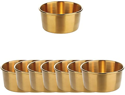 maiwalk Stainless Steel Small Sauce Dishes Dipping Bowls Seasoning Individual Round Condiments Cups Ramekins Dip Serving Sushi Cereal Salad Appetizer Bowls 8 Pack 2.56 inch (Gold, 2.8 oz)