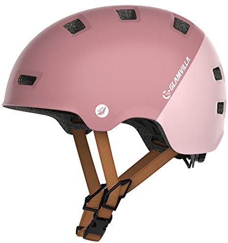 GLAMVILLA Skaterhelm Fahrradhelm Ultraleicht Stadthelm für Kinder/Damen/Herren,Verstellbar Unisex Schutzhelm für Skateboard E-Scooter Roller BMX,nur 260g/270/280g (Rosarot mit Rosa, M(54-57cm))
