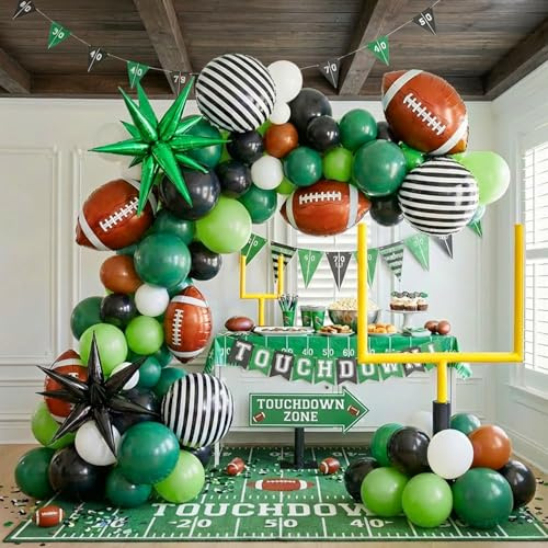 Football Balloon Arch Kit 122Pcs - Dark Green Brown Black Balloon Garland with Self-Standing Goal Post & Star Foil Balloons for Sunday Game, Touchdown Sports Theme Birthday, Tailgate Decorations