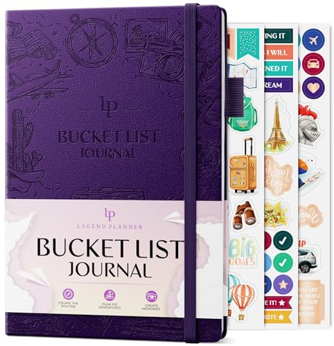 Legend Bucket List Journal, Solo & Couples Travel Planner, Dark Purple | 14.5 x 21 cm adventure book with prompts for women, men, retirement, vacation & road trip organizer with bucketlist checklist