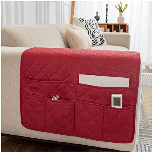 Organizer per bracciolo con 6 tasche - Borsa portaoggetti da comodino in feltro, organizer da appendere Divano Organizer per riviste assortite, libri, telefono cellulare, telecomando (Vino Rosso)
