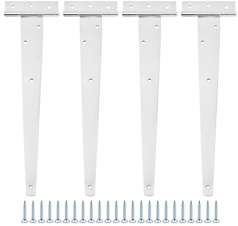 ZONADAH Lot de 4 charnières de porte en T robustes avec sangle 304 mm antirouille en T forgées avec vis pour portails, abris de jardin, portes, fenêtres