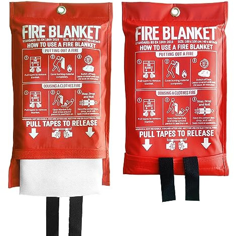 KingtooSize Lot de 2 couvertures anti-feu pour cuisine et maison, 101,6 x 101,6 cm, couverture anti-feu d'urgence en fibre de verre