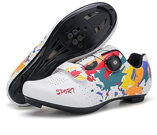 PENXZT Fahrradschuhe Herren Damen Rennradschuhe Radschuhe Kompatibel mit Look SPD SPD-SL Delta Lock Pedal Peloton Atmungsaktiv komfortabel Reitschuhe,Weiß,45 EU