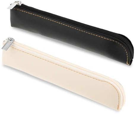 Amaxiu Astuccio in Pelle PU Sottile, Confezione da 2 Astuccio Piccolo per 4-6 Penne Borsa per Cancelleria Portatile Borsa per Cosmetici Borsa di Stoccaggio Minima con Cerniera (Nero+Bianco)