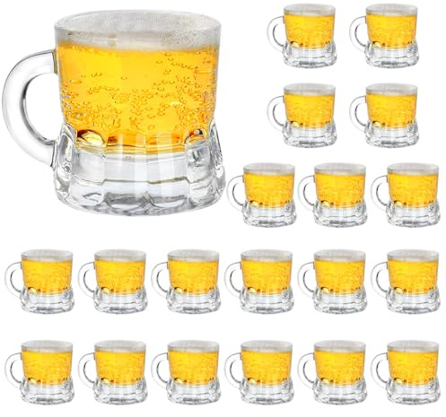 JuXinDa JUXINGDAZYF Mini Beer Mugs, 20 Pcs Real Glass Shot Glasses, 1 Oz Clear Beer Glass with Handles Heavy Base Beer Stein Tasting Glasses for Beer, Whiskey, Tequila, Vodka | Clear Mini Beer Mugs with Handles, Heavy Base Beer Stein Tasting Cups for Whiskey, Tequila, Vodka Flight, Party Favors, Gifts