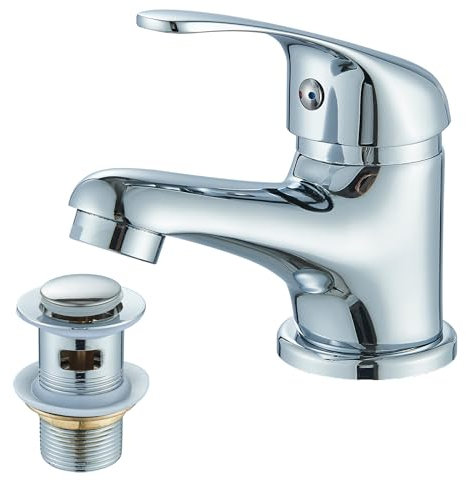 TVTIUO Bathroom Sink Mixer tap,Single Handle Hot and Cold Bathroom Sink Mixer Taps, Brass Chrome Monobloc Sink with Pop Up Basin Waste