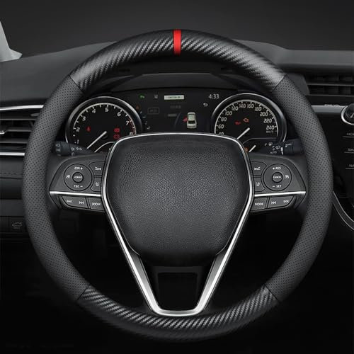 Carodi Housse de volant de voiture en cuir en fibre de carbone, confortable et antidérapante, universelle 15 pouces (noir)