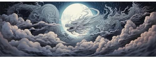 Drache Mond Diamond Painting Erwachsene Groß xxl 210x70cm, DIY Malen Nach Zahlen Erwachsene, 5D Diamant Painting Bilder Kinder, Diamond Painting Cross Stickerei Craft, für Wand Deko Aesthetic, 308M
