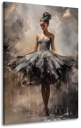 Kunstgestalten24 | Leinwandbild Ballerina Modern – Elegantes Wandbild in Beige-Grau mit Echtholz-Keilrahmen – Tanzkunst für stilvolle Räume | 80x120cm, 4cm Rahmentiefe