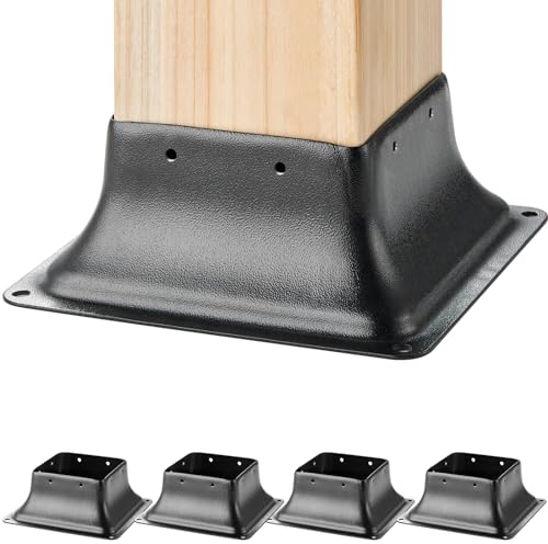 VEVOR Confezione da 4 Supporti per Pali in Legno 4'' x 4'' 102x102 mm, Base per Pali Interni 91,4x91,4 mm in Acciaio a Carbonio per Ancoraggio Pali in Legno Ringhiere, Corrimano di Terrazze, Portici