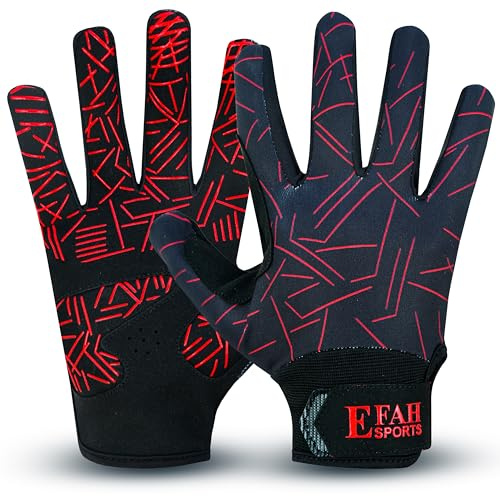 EFAH SPORTS Baseball Batting Gloves for Youth Adult Mens Kids Boys Padded Comfortable Softball Batting Gloves with Super Grip Finger Fit Palms (RED, Youth Medium)