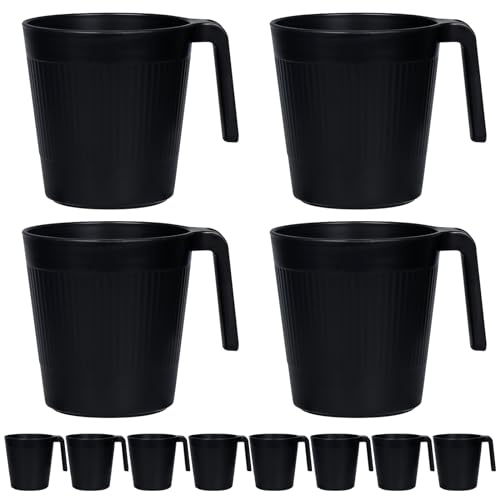 Greentainer Ribbed Drinking Glasses Coffee Mugs Set of 8, Plastic Coffee Cups 16.9 OZ Unbreakable Tumblers with Handle, Reusable Drinking Cups for Camping/Dorm/RV