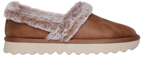 Skechers Pantuflas acogedoras para mujer, Piel sintética de micropiel castaña, 37.5 EU