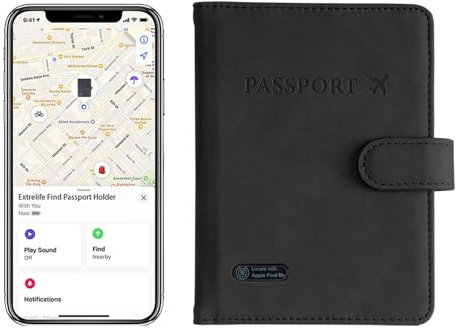 Rich&Ray Wireless Charging Smart Tracker Card Rechargeable IP68, Key Finder Item Tracker Thin Card (Certified by MFI), Passport Holder with Tracker Card, Black-Smart Card with Passport Holder, Daily