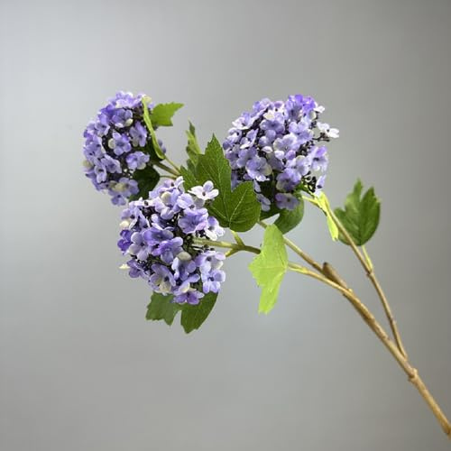 OYFFL 3pcs Artificial Flowers Long Branch Hydrangea Silk Fake Flower Wedding Decor Simulation Snowball Floral Home Bedroom Decoration (Purple)