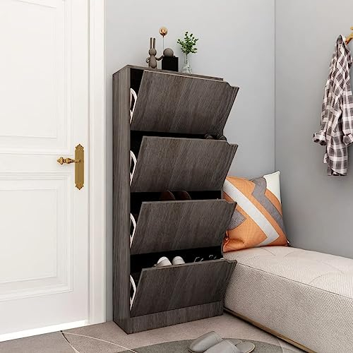 DYRJDJWIDHW schuhregal platzsparend,schuhablage,Shoe Organizer,Schuhschrank mit 4 Türen Grau Sonoma-Eiche 59x24x136 cmFür Türöffnungen, Korridore