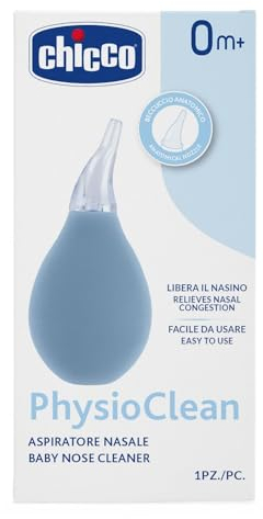 Physioclean Nasensauger für Neugeborene, reinigt die geschlossene Nase von Kindern auf einfache und sanfte Weise, einfach zu bedienen dank seiner ergonomischen Form, mit weichem Ausguss, 0 Monate +