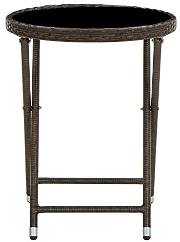 HETFTJN Bartisch Outdoor Campingtische Stehtische Loungetisch Outdoor - Beistelltisch Braun 60 cm Poly Rattan und Hartglas für Terrasse Speisesaal Outdoor Aufenthaltsraum