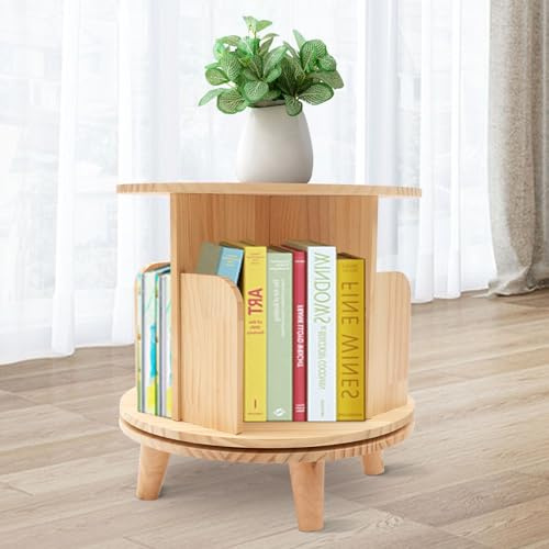 ARBGO Massivholz Drehbares Bücherregal, 360° Drehbar Display Bücherregal, bodenstehendes Bücherregal, Lagerregal für Kinder und Erwachsene, multifunktionaler Bücherregal-Organizer (1-stöckig)