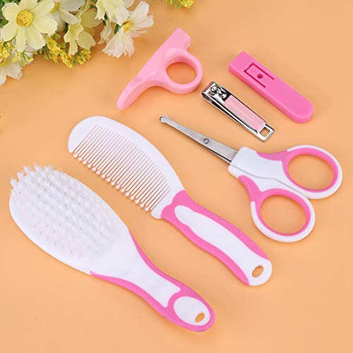 Kit per la Cura delle Unghie dei Bambini, 6 Pezzi, Spazzola per Capelli, Pettine, Tagliacapelli, Forbici per Neonati e Bambini, Set da Viaggio Portatile per L'asilo Nido (Roseo