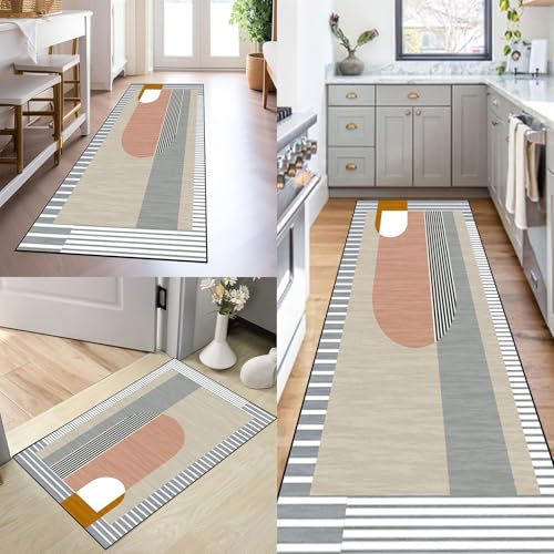 SUNLIMEI Teppich Läufer Flur 65 x 180 cm rutschfest Schmutzfangmatte, Runner Rug Teppich Supersoft Kurzflor, Geometrisch, Abstrakt Muster für Eingang, Esszimmer, D