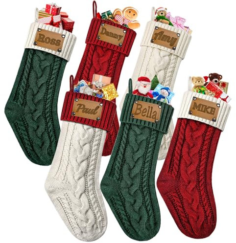 Tkanina Personalisierte Weihnachtsstrümpfe, 45,7 cm, große Weihnachtsstrümpfe mit Namen, individuelle Weihnachtsstrümpfe für Kamin, Weihnachten, Urlaub, Party-Dekorationen, 2 Stück