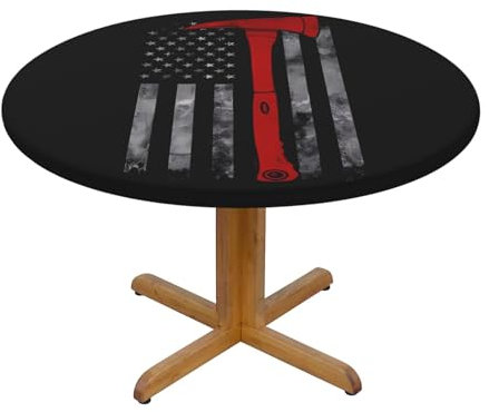 ZhaoYuGoods Firefighter Axe Red Line Flag Print Round Tablecloth, Waterproof Table Cover for Party Picnic Decor, 138CM Diameter Round Decorative Tablecloth
