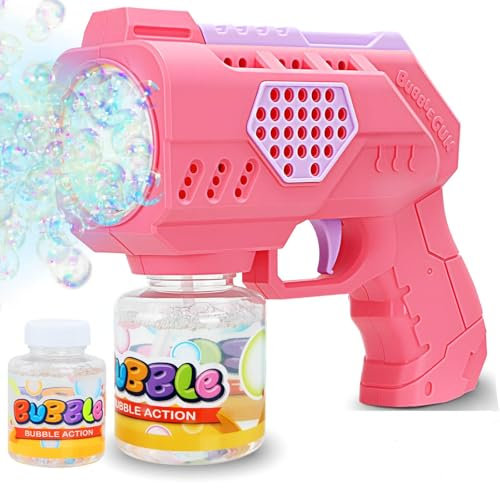 Aooess Seifenblasenpistole für Kinder Seifenblasenmaschine LED Seifenblasen Spielzeug für 3 4 5 6 7 8 9 Jahre Junge Mädchen Seifenblasen Pistole Geschenke Outdoor Geburtstag Hochzeit (Rosa)