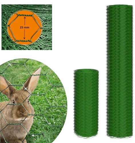 Chicken Wire Mesh Roll 60cm x 25m, Outdoor Anti-Rust Green PVC Coating Hexagonal Galvanized Chicken Wire Fencing, Mesh Fencing Net for Poultry Pet Rabbit, Garden Fence Animal Barrier, DIY Craft