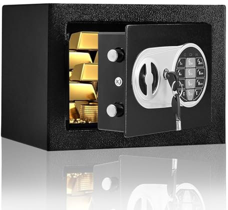 MEETOZ Safe Box with Key, Digital Keypad, Heavy Duty Security Box for Cash and Coin, Security Mini Safe for Kids Personal Items for Hotel, House, 0.236 Cu.Ft.